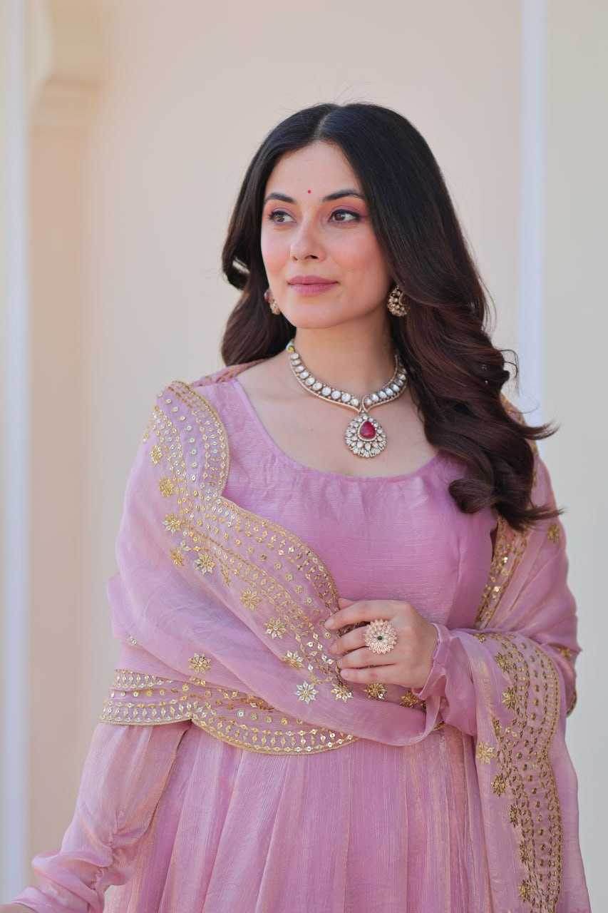 Chiffon Full Sleeve Gown With Dupatta - MYLUXURY LANE ENTERPRISE